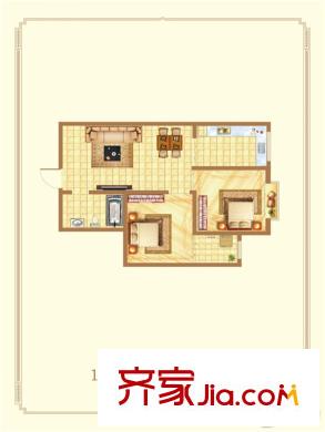 錦園?曲江龍邸1號樓E戶型 2室2廳1衛(wèi)1廚