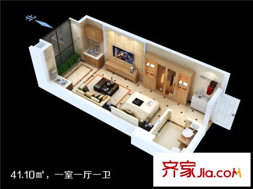 時(shí)豐中央公園原山3號(hào)樓F戶型 1室1廳1衛(wèi)1廚