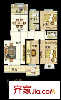 沁園庭一期E-2戶型 3室2廳2衛(wèi)1廚