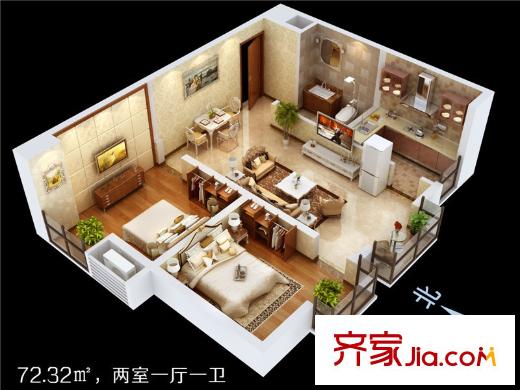 時(shí)豐中央公園原山3號(hào)樓C戶型 2室1廳1衛(wèi)1廚