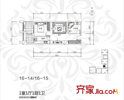 中貿(mào)廣場(chǎng)16號(hào)樓14/15層 1室1廳1衛(wèi)1廚