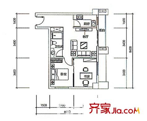 中貿(mào)廣場(chǎng)B戶型 2室1廳1衛(wèi)1廚