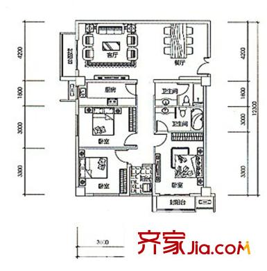中貿(mào)廣場(chǎng)D戶型 3室2廳2衛(wèi)