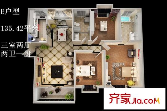 西市佳境三期8號(hào)樓E戶型 3室2廳2衛(wèi)1廚