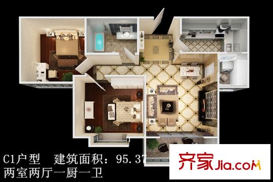 西市佳境三期8號(hào)樓C1戶型  2室2廳1衛(wèi)1廚