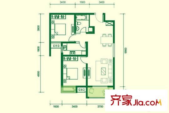 高科綠水東城三期5號(hào)樓A戶型 2室2廳1衛(wèi)1廚