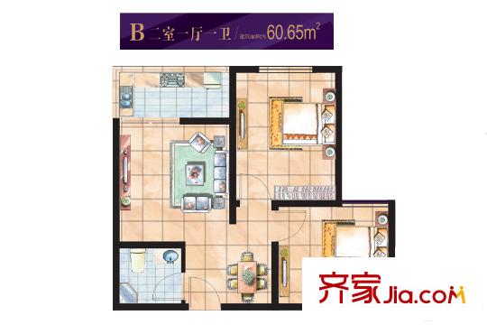 紫境城二期21、22號(hào)樓B戶型 2室1廳1衛(wèi)1廚