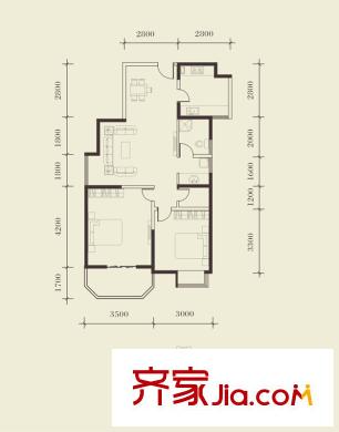 華清學府城29號樓B2戶型 2室2廳1衛(wèi)1廚