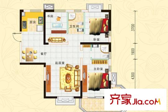 西岸國際花園四期C-1戶型 3室2廳2衛(wèi)1廚