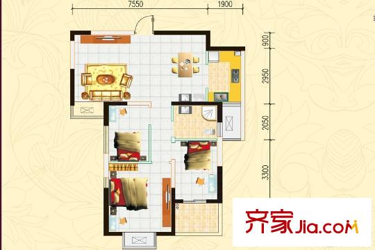 西岸國際花園四期D-1戶型 3室2廳1衛(wèi)1廚