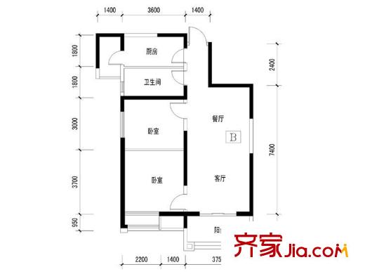 龍湖香醍西岸B戶型 2室2廳1衛(wèi)1廚