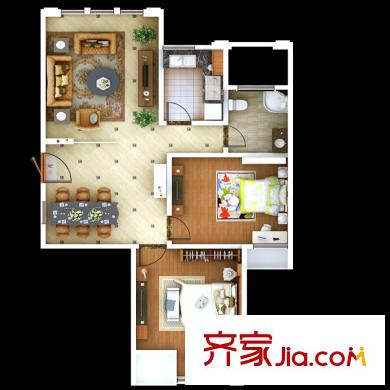 中天錦庭?伴里6#樓c1戶型圖 2室2廳1衛(wèi)1廚