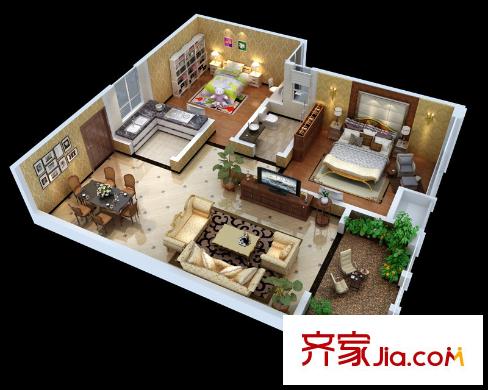 中天錦庭?伴里6#樓c3戶型圖 2室2廳1衛(wèi)1廚