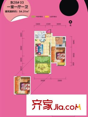 天正銀河灣28#樓03戶型 1室1廳1衛(wèi)1廚