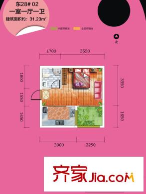 天正銀河灣28#樓02戶型 1室1廳1衛(wèi)1廚