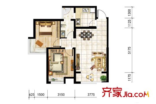 天正銀河灣32號(hào)樓04戶型 2室2廳1衛(wèi)1廚