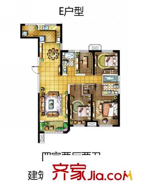 金地褐石公館4-7E戶型 4室2廳2衛(wèi)1廚