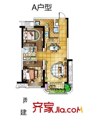 金地褐石公館1、2、4、6、7、8號樓A戶型 2室2廳1衛(wèi)1廚