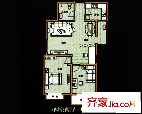 鳴元名居戶型圖戶型圖 2室2廳1衛(wèi)1廚