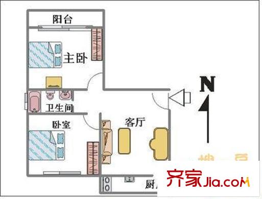CAAC唐延國際中心戶型圖2-1-1-1 (5) 2室1廳1衛(wèi)1廚