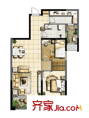 保利?拉菲公館1、4號樓兩室戶型（已售完） 2室1廳1衛(wèi)1廚
