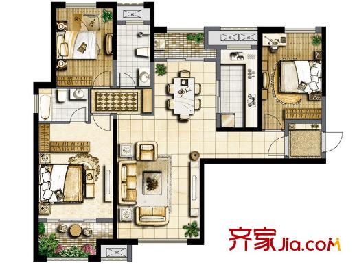 保利?拉菲公館1、3、4、5-10號樓140平三室 3室2廳2衛(wèi)1廚