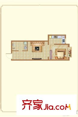 錦園?曲江龍邸1號樓F戶型 1室1廳1廚