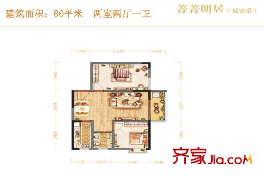 昆明時光DK3-14號樓、DK2-1號樓戶型 2室2廳1衛(wèi)1廚