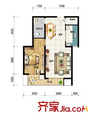 西市東桃園社區(qū) 1室 戶型圖