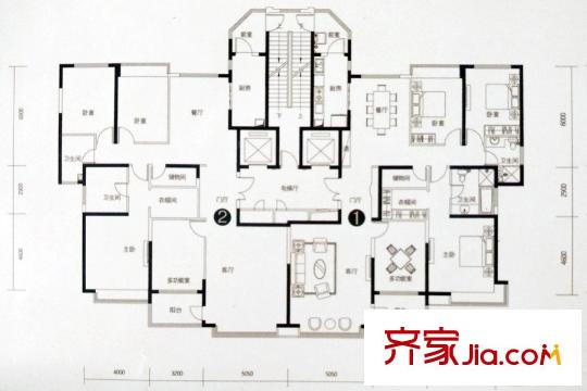恒大華府8號(hào)樓1單元、9號(hào)樓1單元標(biāo)準(zhǔn)層 4室2廳2衛(wèi)2廚