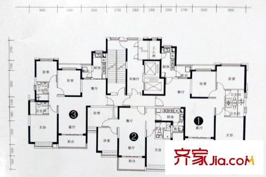 恒大華府1號(hào)樓1單元標(biāo)準(zhǔn)層 3室2廳2衛(wèi)2廚