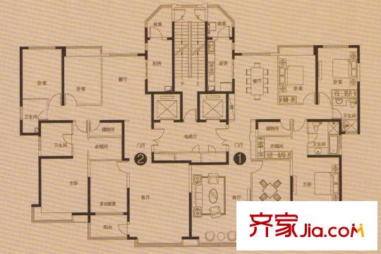 恒大華府8#、9#樓3單元戶型 4室2廳2衛(wèi)1廚