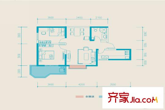 華清學府城5期39、40、41、42、45、46號樓E戶型 2室2廳1衛(wèi)1廚