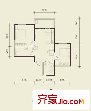 華清學府城29號樓B3戶型 2室2廳1衛(wèi)1廚