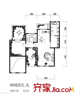 龍湖香醍西岸A5頂躍戶型躍上層平面 1室1衛(wèi)