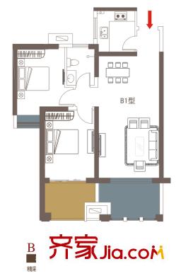 中天錦庭?伴里B1戶型 2室2廳1衛(wèi)1廚
