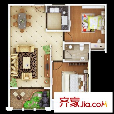 中天錦庭?伴里6#樓c3戶型圖 2室2廳1衛(wèi)1廚