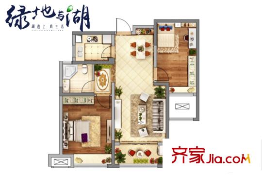 綠地與湖2號(hào)樓84平戶型圖 2室1廳1衛(wèi)1廚