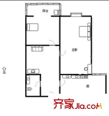 CAAC唐延國際中心戶型圖2-1-1-1 (2) 2室1廳1衛(wèi)1廚