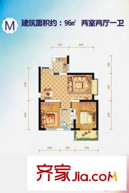 太乙城DK3-6號(hào)樓M戶型 2室2廳1衛(wèi)1廚