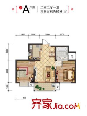 永和?璞玉2號樓A戶型 2室2廳1衛(wèi)1廚
