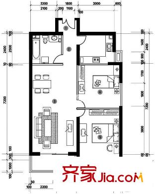 西市東桃園社區(qū) 2室 戶型圖