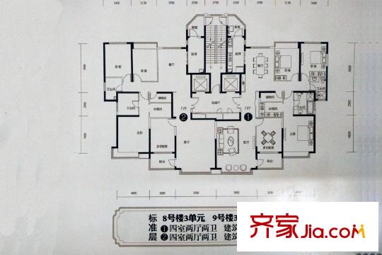 恒大華府8號(hào)樓3單元、9號(hào)樓3單元標(biāo)準(zhǔn)層 4室2廳2衛(wèi)2廚