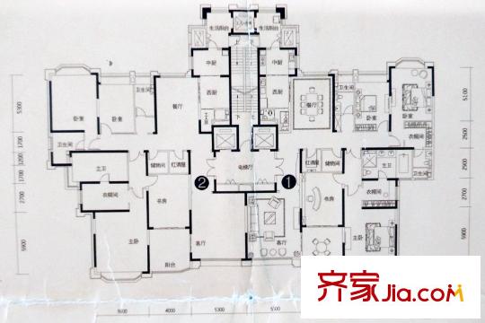 恒大華府5號(hào)樓3單元標(biāo)準(zhǔn)層 4室2廳3衛(wèi)2廚