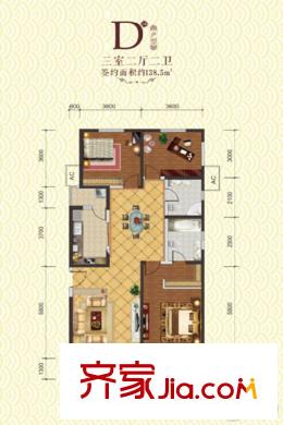 永和?璞玉2號(hào)樓-D戶型 3室2廳2衛(wèi)1廚