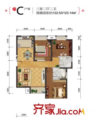 永和?璞玉2號樓C戶型 3室2廳2衛(wèi)1廚