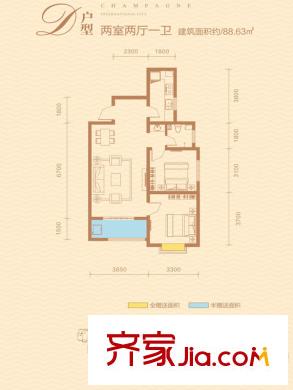 香繽國(guó)際城11號(hào)樓D戶型圖 2室2廳1衛(wèi)1廚