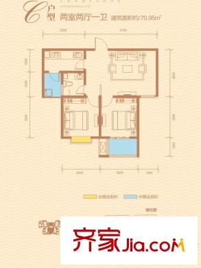 香繽國(guó)際城6號(hào)樓C戶型圖 2室2廳1衛(wèi)1廚
