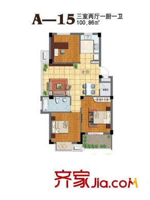 東華花園一期a15戶型 3室2廳1衛(wèi)1廚