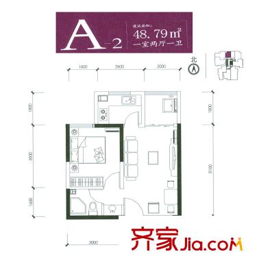 泰華紫落瀾庭戶型圖A2戶型 1室2廳1衛(wèi)1廚